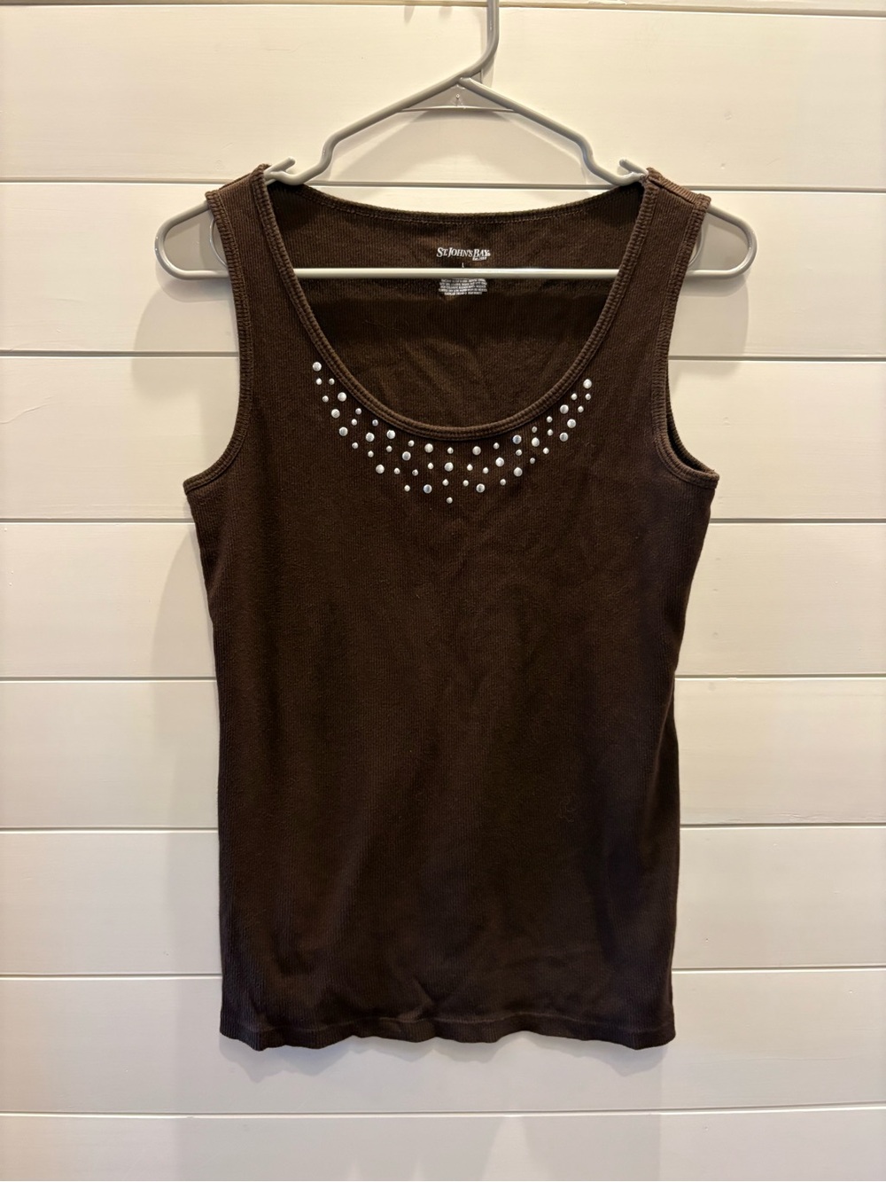 St. John's Bay Brown Tank with Embellished Neckline